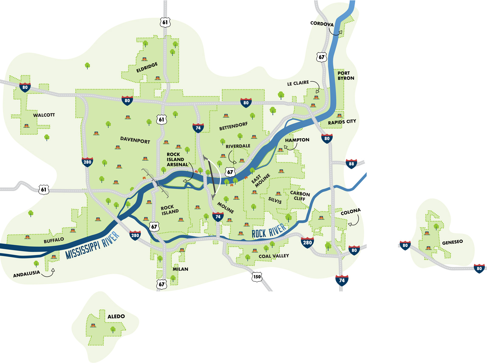 Map of the Quad Cities