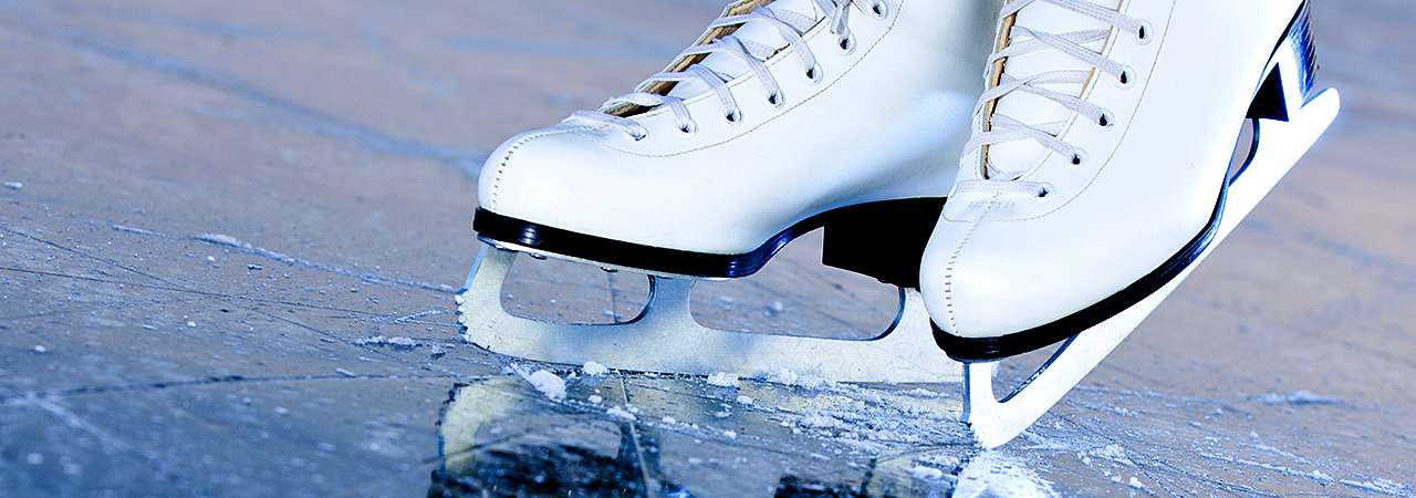 Close up of skates on ice